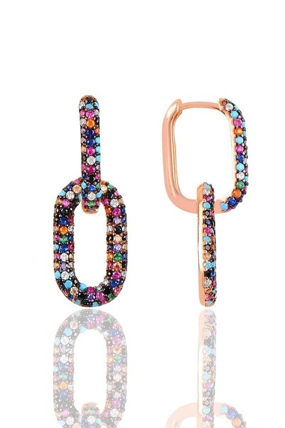 Silver Rose Colored Stone Dangle Trend Earrings Sgtl12113Colorful