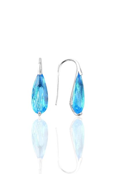 Silver Rhodium Aquamarine Stone Drop Model Earrings Sgtl10195akua
