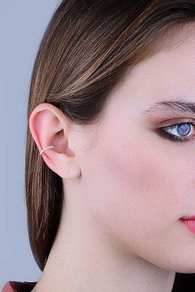 Silver Rhodium Zircon Stone Single Cartilage Earring Sgtl10571rodaj