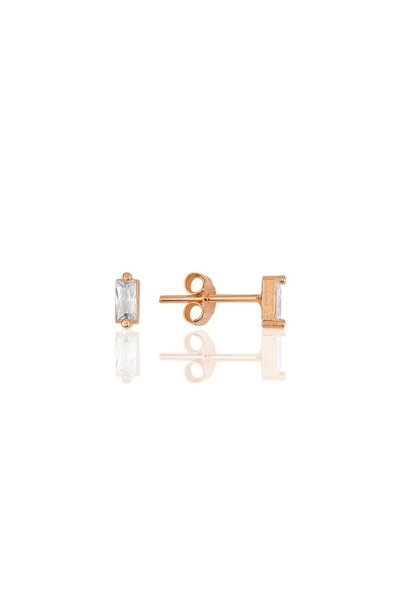 Silver Rose Zircon Baguette Stone Earrings Sgtl11717rose