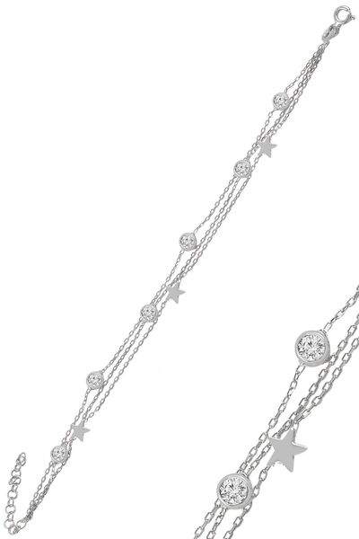 Silver Rhodium Zircon Stone Star Figured Bracelet Sgtl11014Rodaj