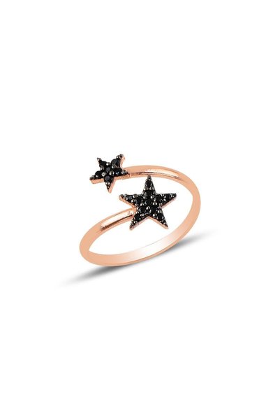 Silver Adjustable Black Stone Star Ring Sgtl9958black