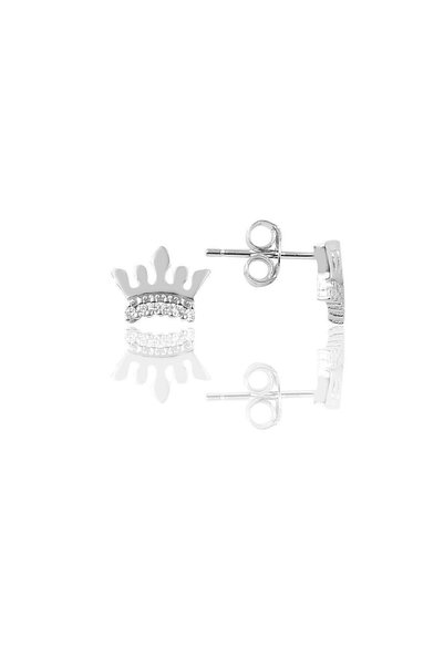 Silver Rhodium Crown Model Earrings Sgtl9216