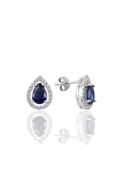 Silver Rhodium Sapphire Cubic Zirconia Drop Model Earrings Sgtl11006Lacı