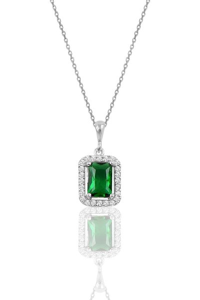 Silver Root Emerald Baguette Stone Necklace Sgtl10125ysl