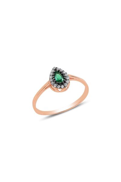 Silver Diamond Setting Root Emerald Stone Teardrop Ring Sgtl9005ysl