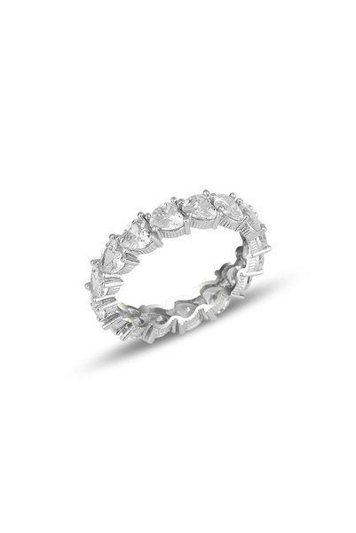 Silver Rhodium Diamond Mounted Heart Cut Zircon Stone Tamtur Ring Sgtl11696