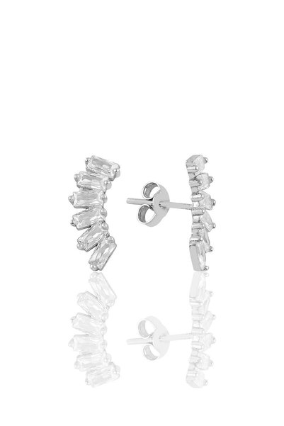 Silver Rhodium Plated Six Baguette Stone Earrings Sgtl10760rodaj