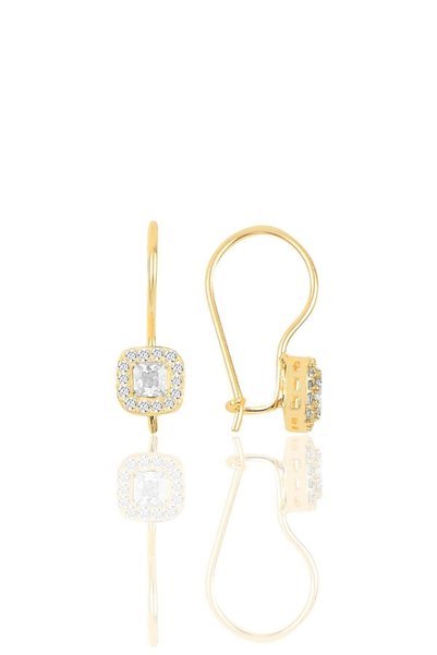 Silver Gold Gilded Zircon Stone Safety Square Earrings Sgtl10286Gold