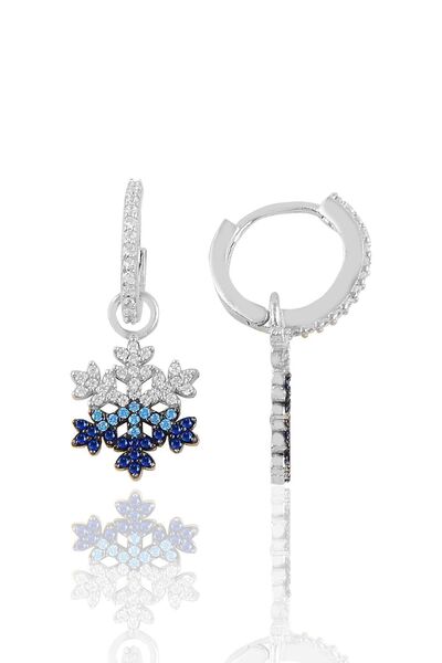 Silver Colored Stone Snowflake Hoop Earrings Sgtl11016Rodaj