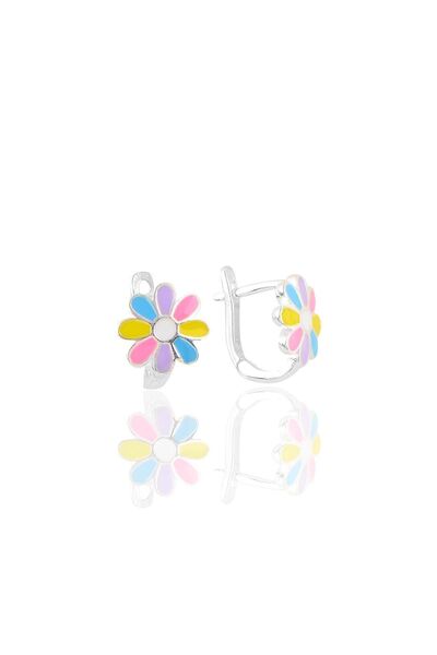 Silver Colored Enamel Clip Daisy Children's Earring Sgtl10221Rodajrenkli