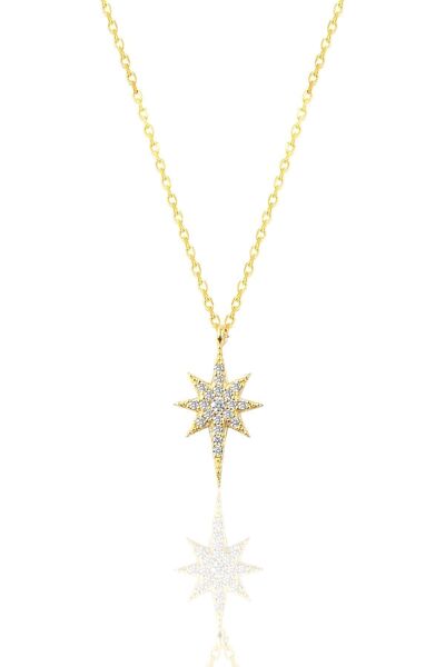 Silver Gold Gilded Zircon Stone Polar Star Necklace Sgtl11747Gold