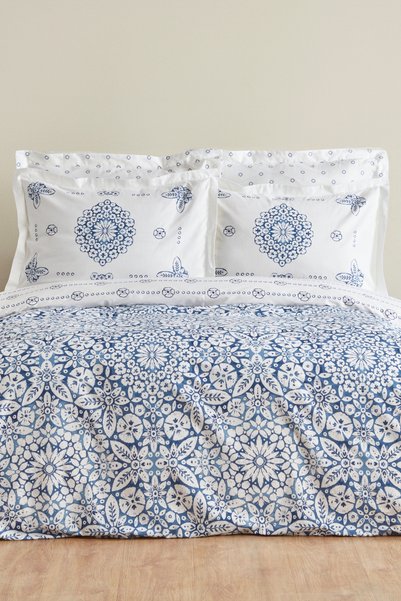 Ida Blue 100% Cotton Single Duvet Cover Set