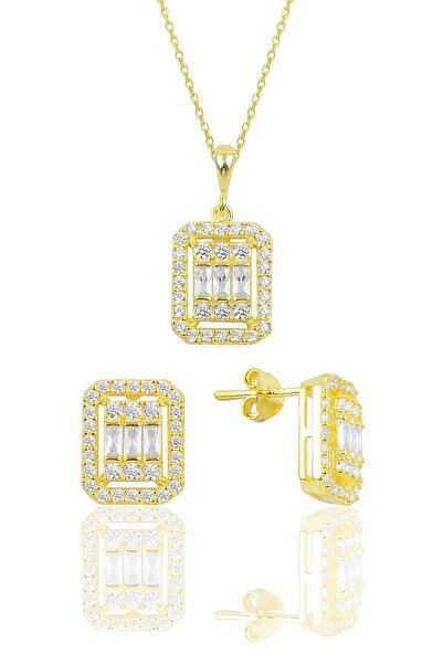 Сребрен сет со позлата и багет камења, дводелен Sgtl10131gold