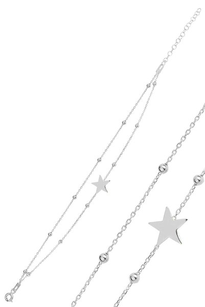Silver Rodaj Ball Ball Double Chain Star Bracelet Sgtl12277Rodaj