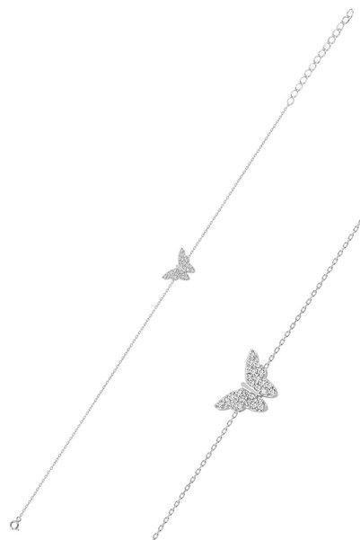 Butterfly Patterned Silver Bracelet - Rhodium, Sgtl10281Klb