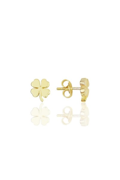 Silver Gold Gilded Three-Dimensional Four-Leaf Clover Earrings Sgtl11708Gold