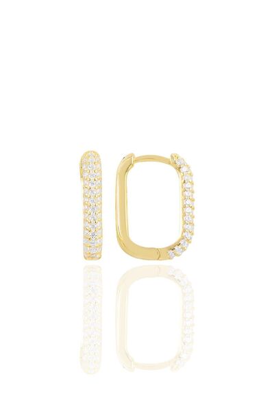 Silver Gold Gilded Zircon Stone Trend Earrings. Sgtl10892Gold