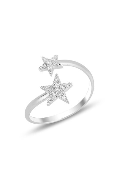 Silver Rhodium Zircon Stone Star Top Adjustable Ring Sgtl11838Rodaj