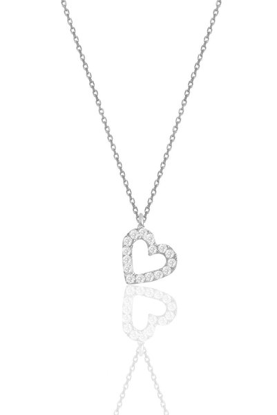 Silver Rhodium Zircon Stone Heart Necklace Sgtl11870Rodaj