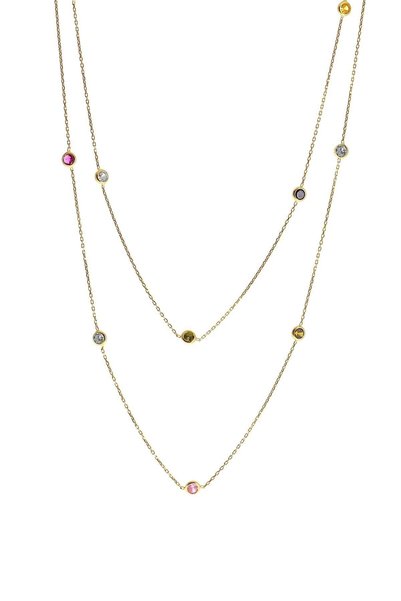 Silver Gold Gilded Colorful Zircon Row Stone Necklace 100 cm Sgtl10508Gold