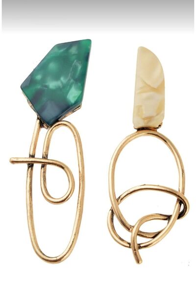 Women's Green and White Design Gold Earrings
