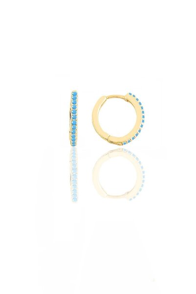 Silver Gold Gilded Turquoise Stone 12 mm Hoop Earrings Sgtl11742Gold