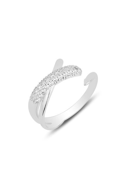 Silver Rhodium Zircon Stone Trend Adjustable Ring Sgtl12166Rodaj