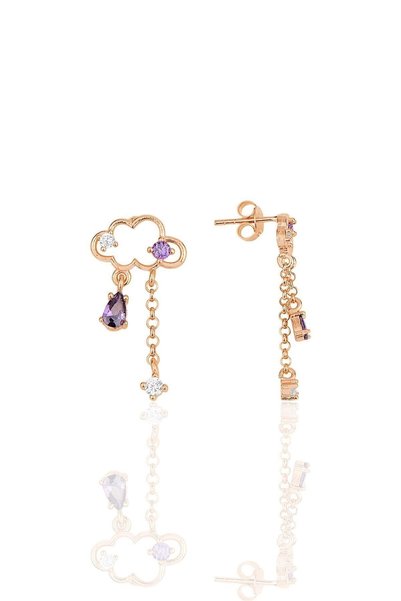 Silver Rose Zircon Stone Different Size Combination Cloud Earrings Sgtl11720Rose