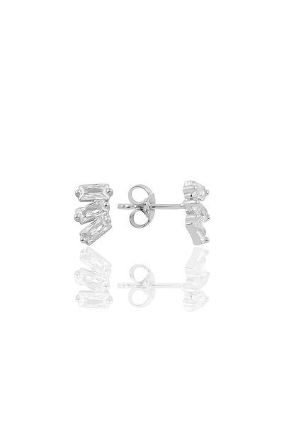 Silver Rhodium Three Baguette Stone Earrings Sgtl10759Rodaj