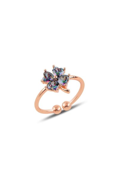 Silver Mystic Color Stone Adjustable Clover Model Ring Sgtl10107Mistik