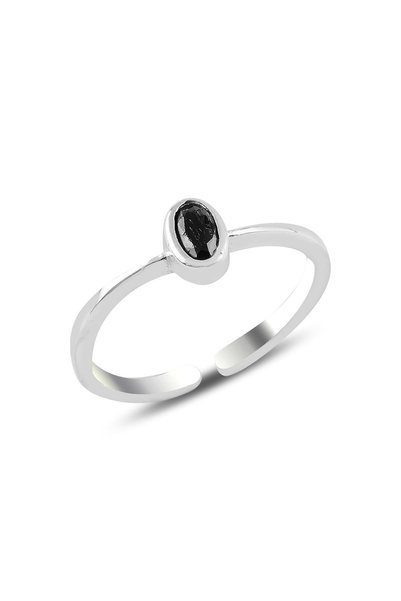Silver Rhodium Black Stone Adjustable Ring Sgtl10162Syh