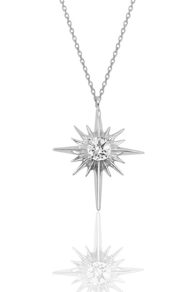Silver Rhodium Zircon Stone Polar Star Necklace Sgtl12285Rodaj