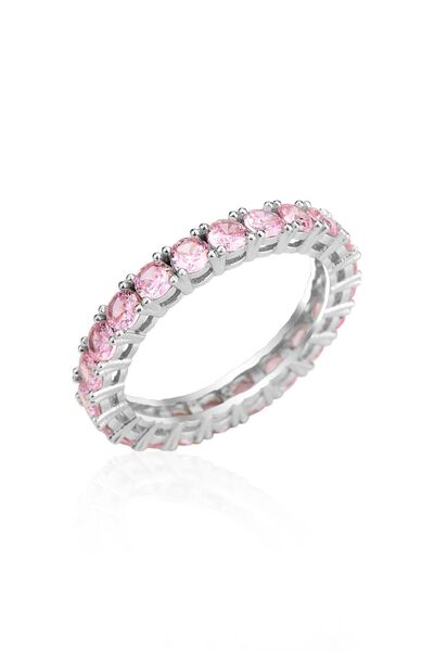 Silver Rhodium Diamond Model Pink Stone Waterway Tamtur Ring