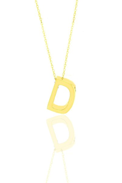 Silver Gold Gilded Three-Dimensional Minimal D Letter Necklace Sgtl11180D