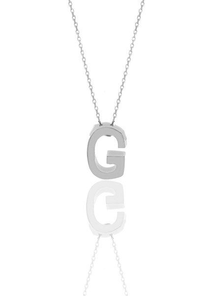 Three-Dimensional Minimal g Letter Necklace with Silver Rhodium Sgtl11181G