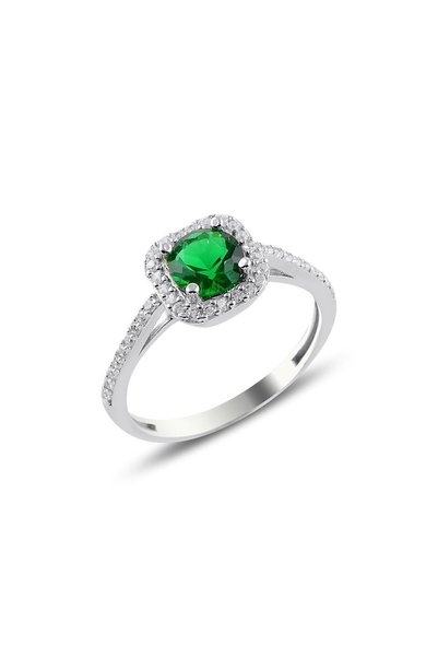 Silver Rhodium Root Emerald Cubic Zirconia Square Ring Sgtl10764