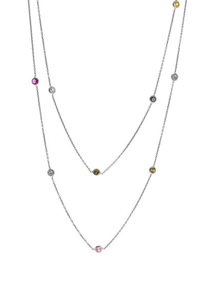 Silver Rhodium Colorful Zircon Row Stone Necklace 100 cm Sgtl10508Rodaj