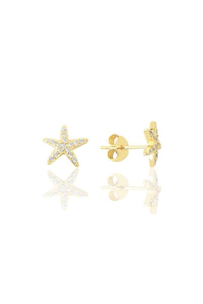 Silver Gold Gilded Zircon Stone Sea Star Model Earrings Sgtl9725Gold