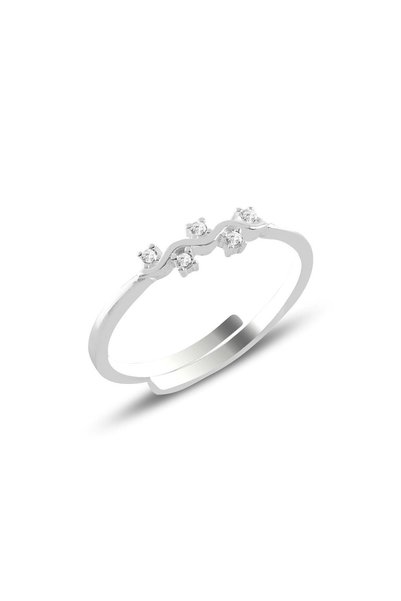 Silver Bottom Adjustable Zircon Stone Wavy Ring Sgtl11418rodaj