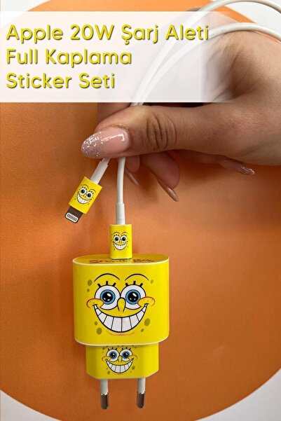 Iphone 20w компатибилна навлака за полнач - Sponge Bob тематски целосен стикер за полнач 5 парчиња
