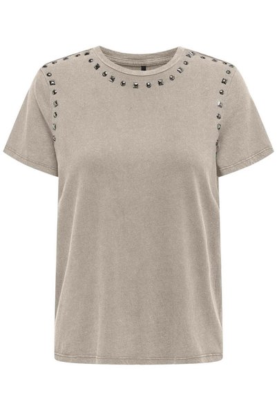 Women's T-Shirt Beige 15321029 Onllucy Life Ss Studs Top