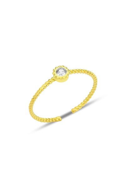 Silver Gold Gilded Zircon Stone Bottom Adjustable Twisted Single Stone Ring Sgtl12230Gold