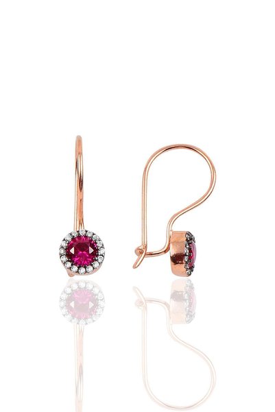 Silver Ruby Color Stone Safety Earrings Sgtl10069Krmz