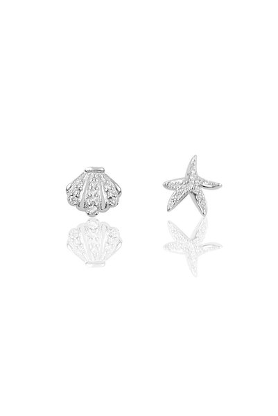 Silver Starfish and Mussel Model Combination Earrings Sgtl10223