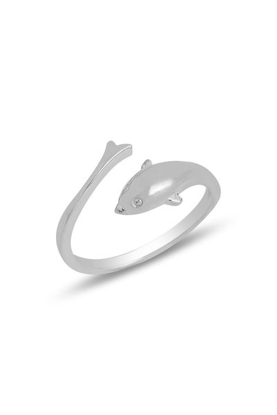 Silver Rhodium Top Adjustable Dolphin Ring Sgtl11817Rodaj