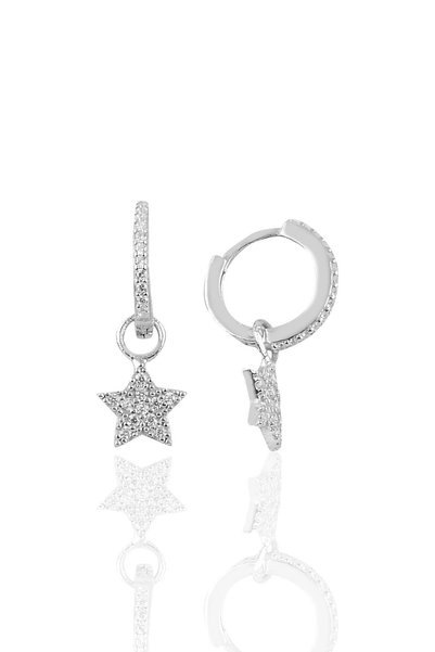 Silver Star Model Stone Hoop Earrings