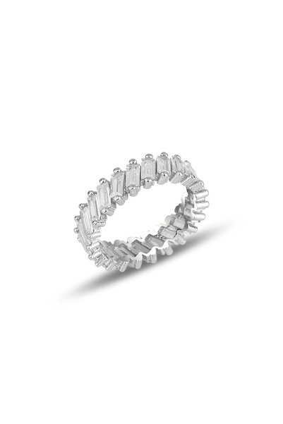 Silver Rhodium Side-Down Row Zircon Stone Tamtur Baguette Ring Sgtl11695