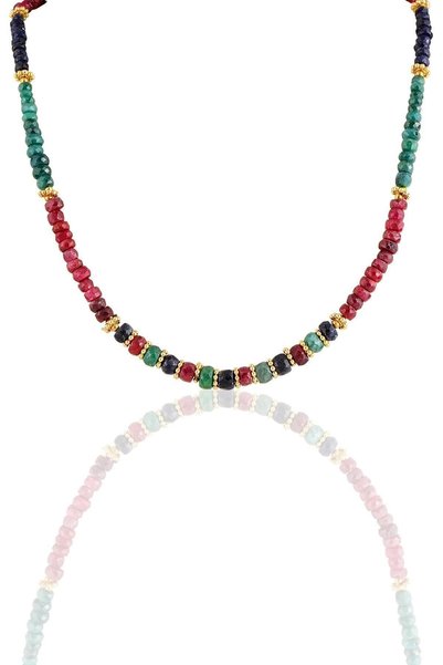 Silver Gold Plated Root Ruby Root Emerald and Sapphire Natural Stone Necklace Sgtl11507colored