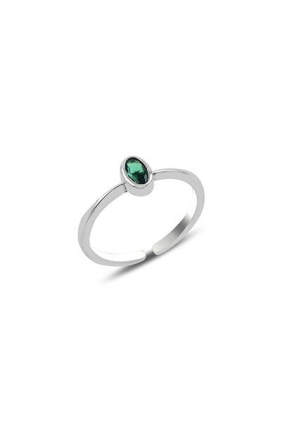 Silver Rhodium Green Stone Adjustable Ring Sgtl10162Yesıl